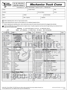 Mechanic Truck Crane Annual/Periodic Inspection Checklist