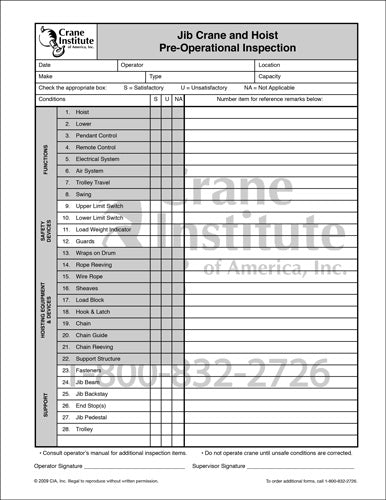 Pre-Operational Checklist-Jib Crane and Hoist