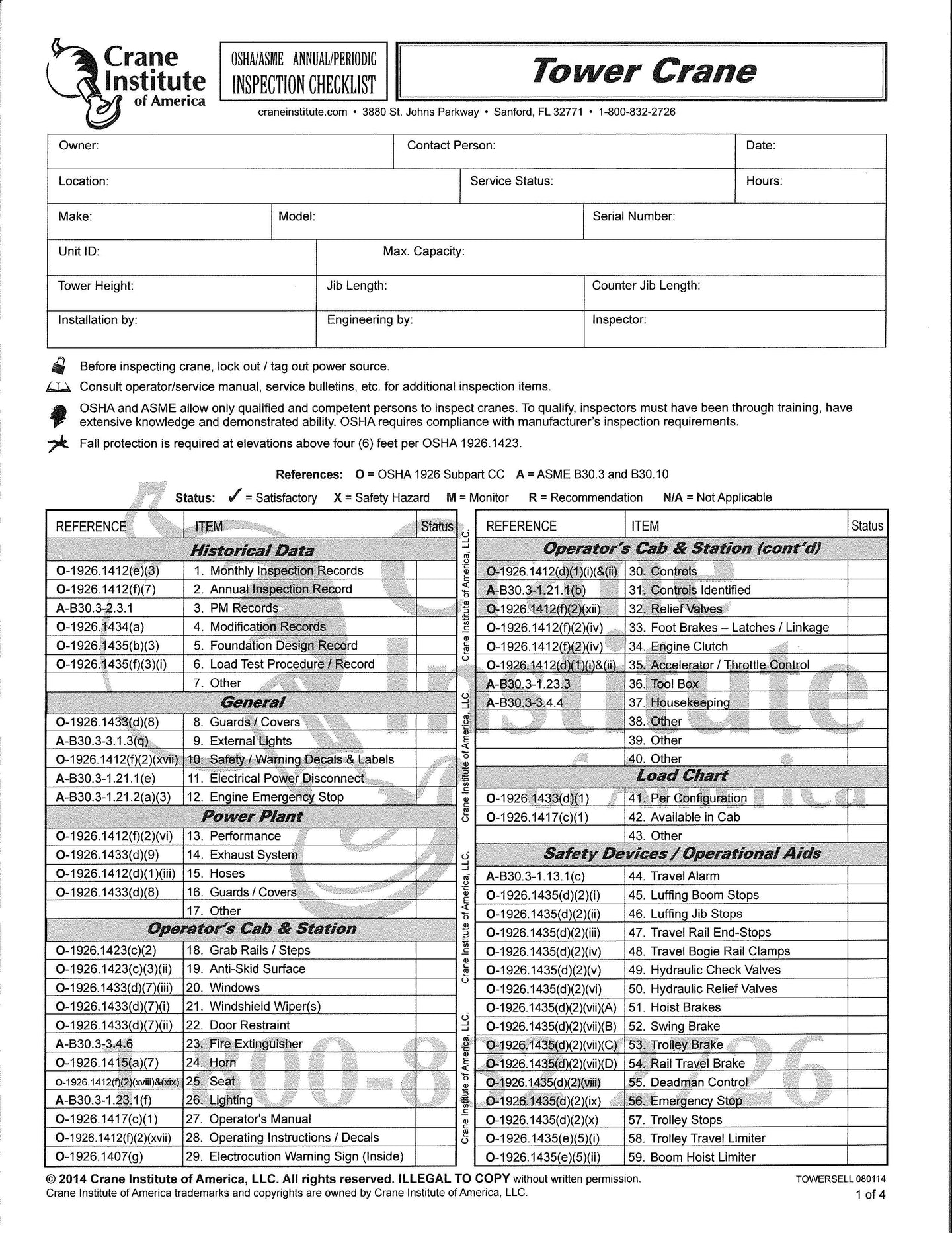 Tower Crane Annual/Periodic Inspection Checklist